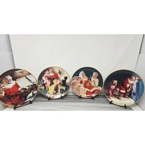 4 Vintage 90s Coca Cola Plates Franklin Mint Collectible Santa Christmas Cookies